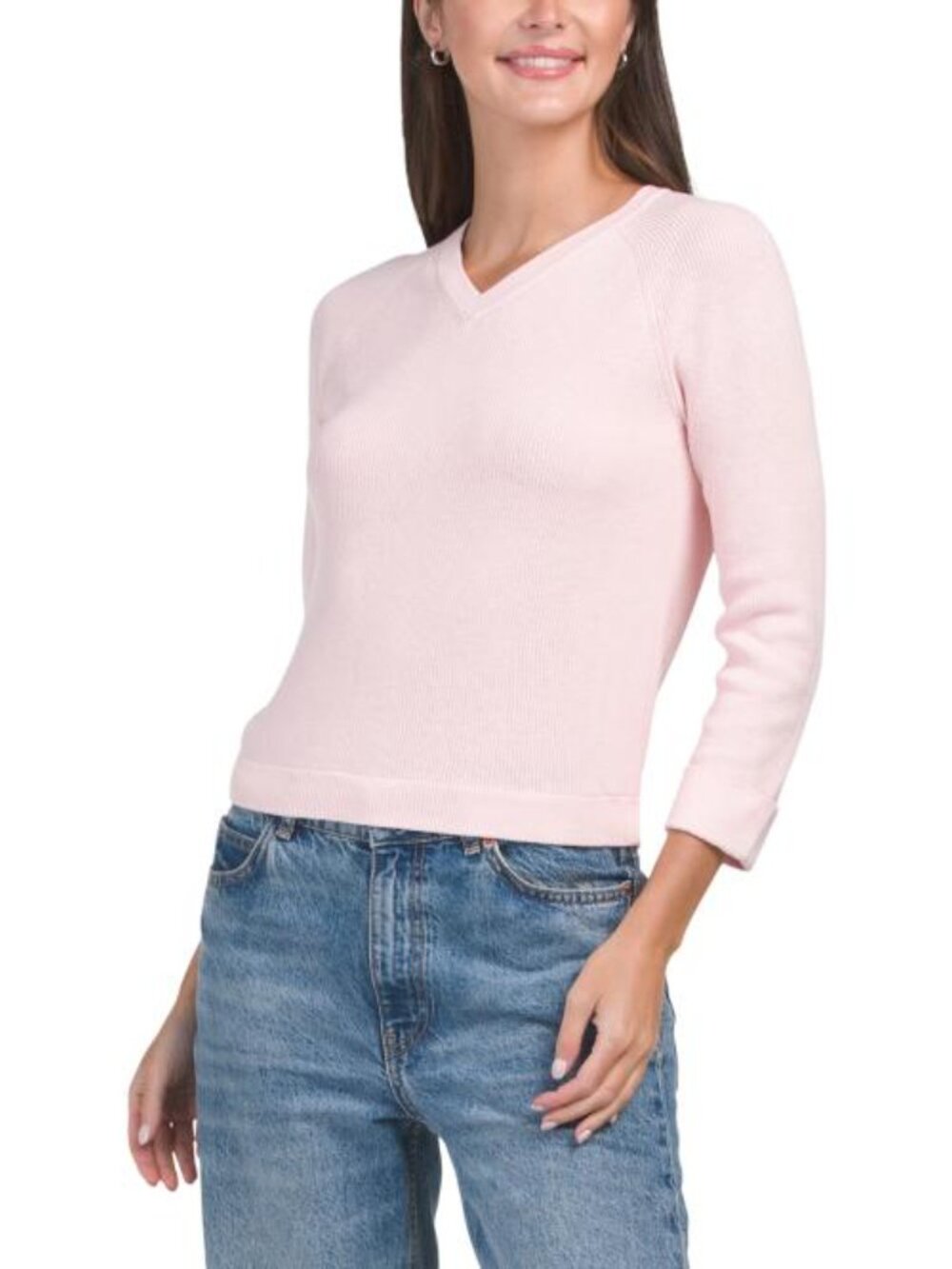 WINDSOR & WHITE Cotton Shaker Knit V-neck Sweater